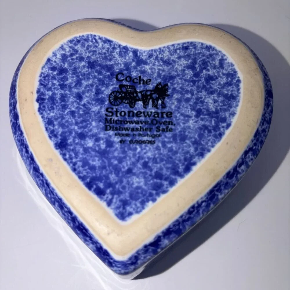 Cache Stoneware Blue Heart Bowls | Made in Portugal | Set of 2